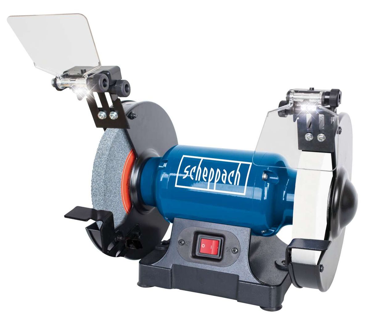 Scheppach dual disc grinder with LED lighting and protective cover, 200 mm