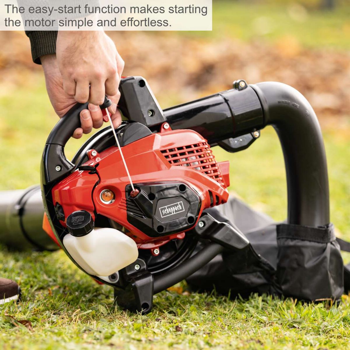 The Scheppach Petrol Leaf Blower & Vacuum LBH3500P features an easy-start function that makes starting the motor simple and effortless.