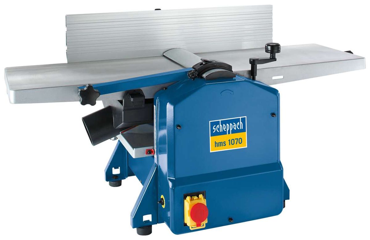 Abricht- und Dickenhobel hms 1070 scheppach classic - 230V 50Hz 1500W, von vorne gezeigt.