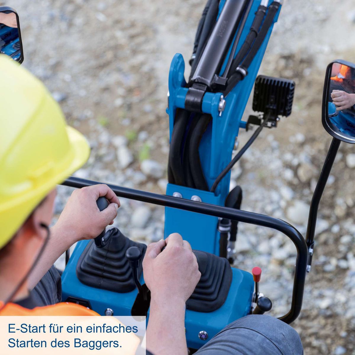 E-Start-Funktion für leichten Start des Baggers mit Handbedienung