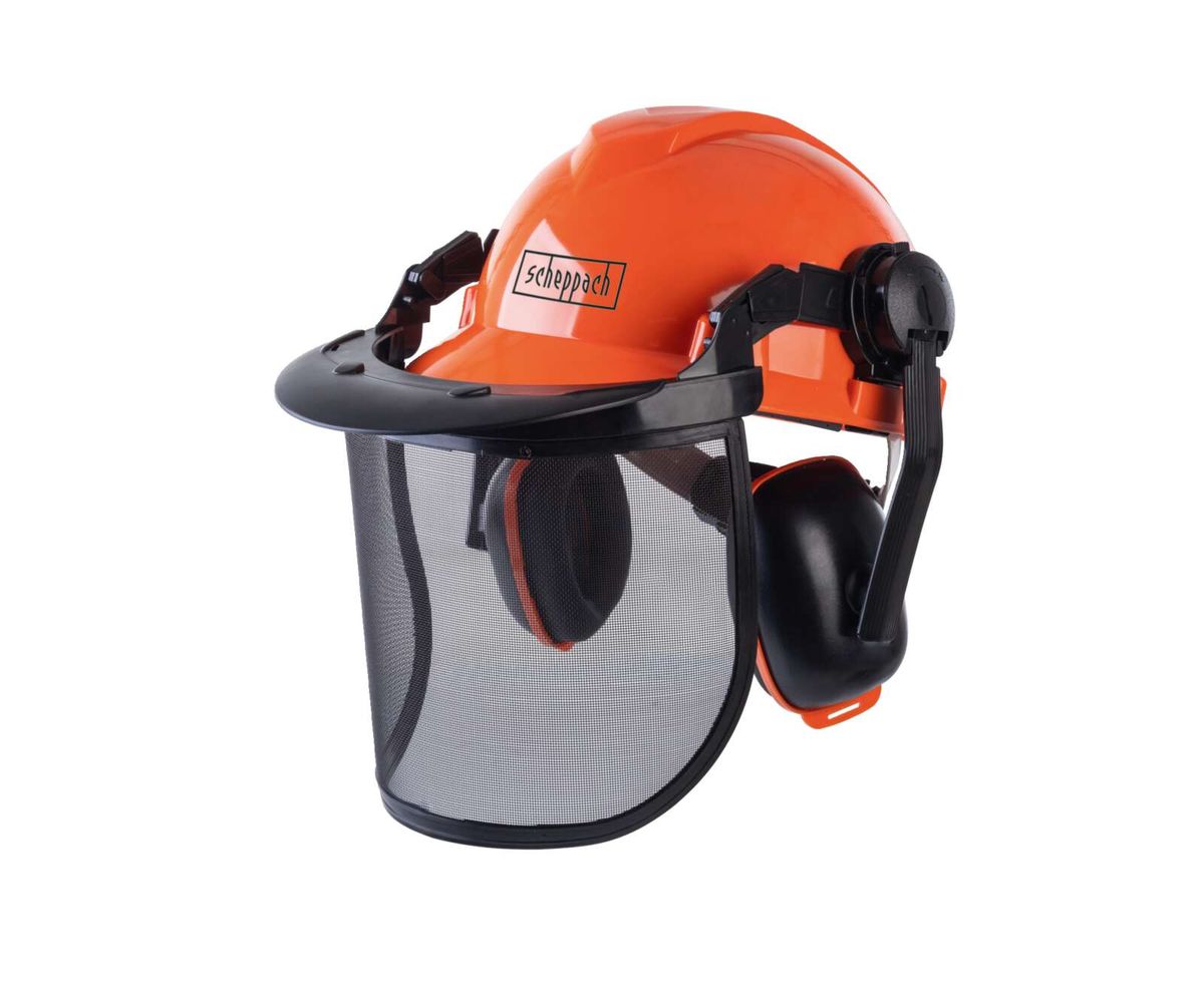 Scheppach Forstschutzhelm mit Visier und Ohrschutz für Arbeits- und Schutzbedarf