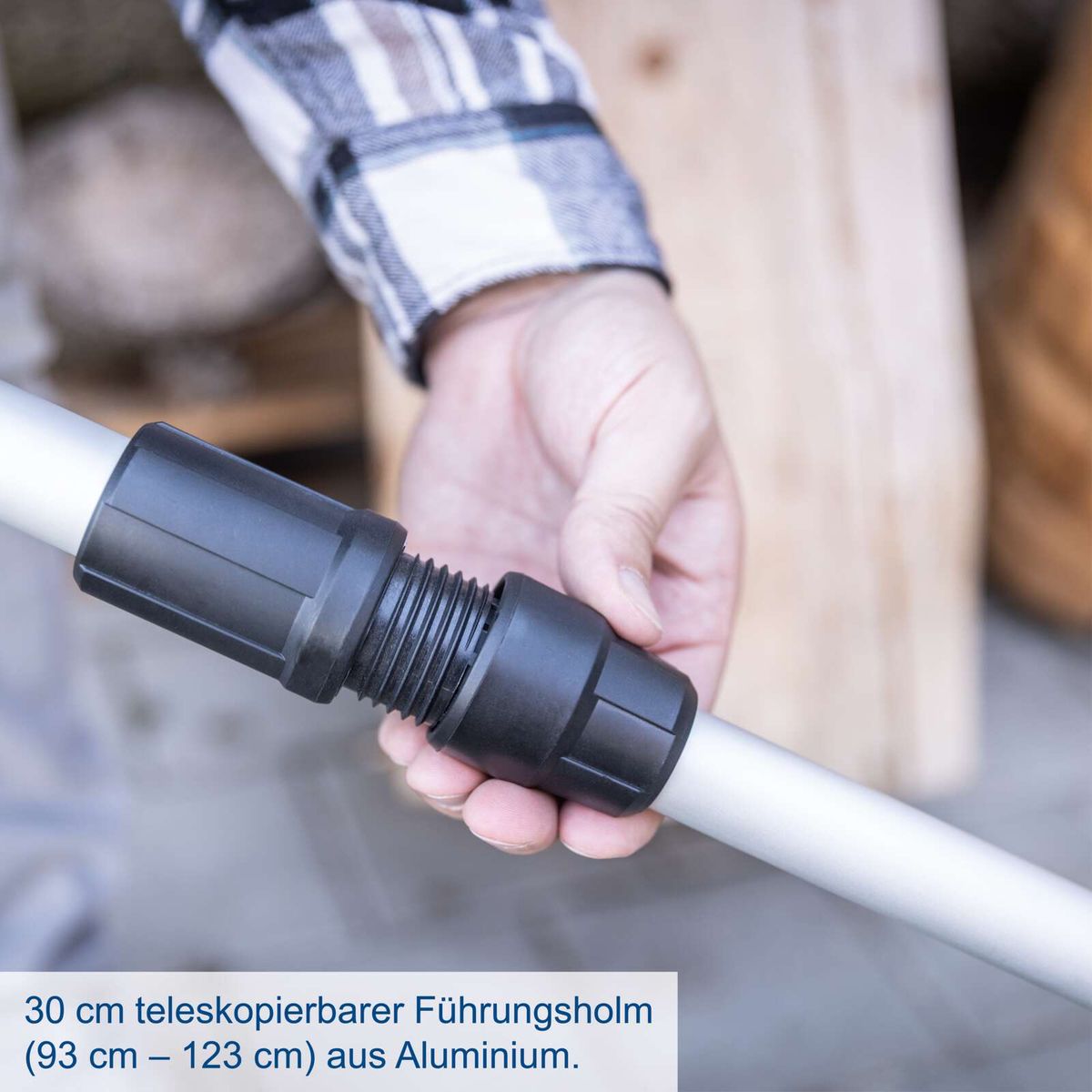 Teleskopierbarer Führungsschuh aus Aluminium mit variabler Länge (93–123 cm) für Scheppach-Produkte