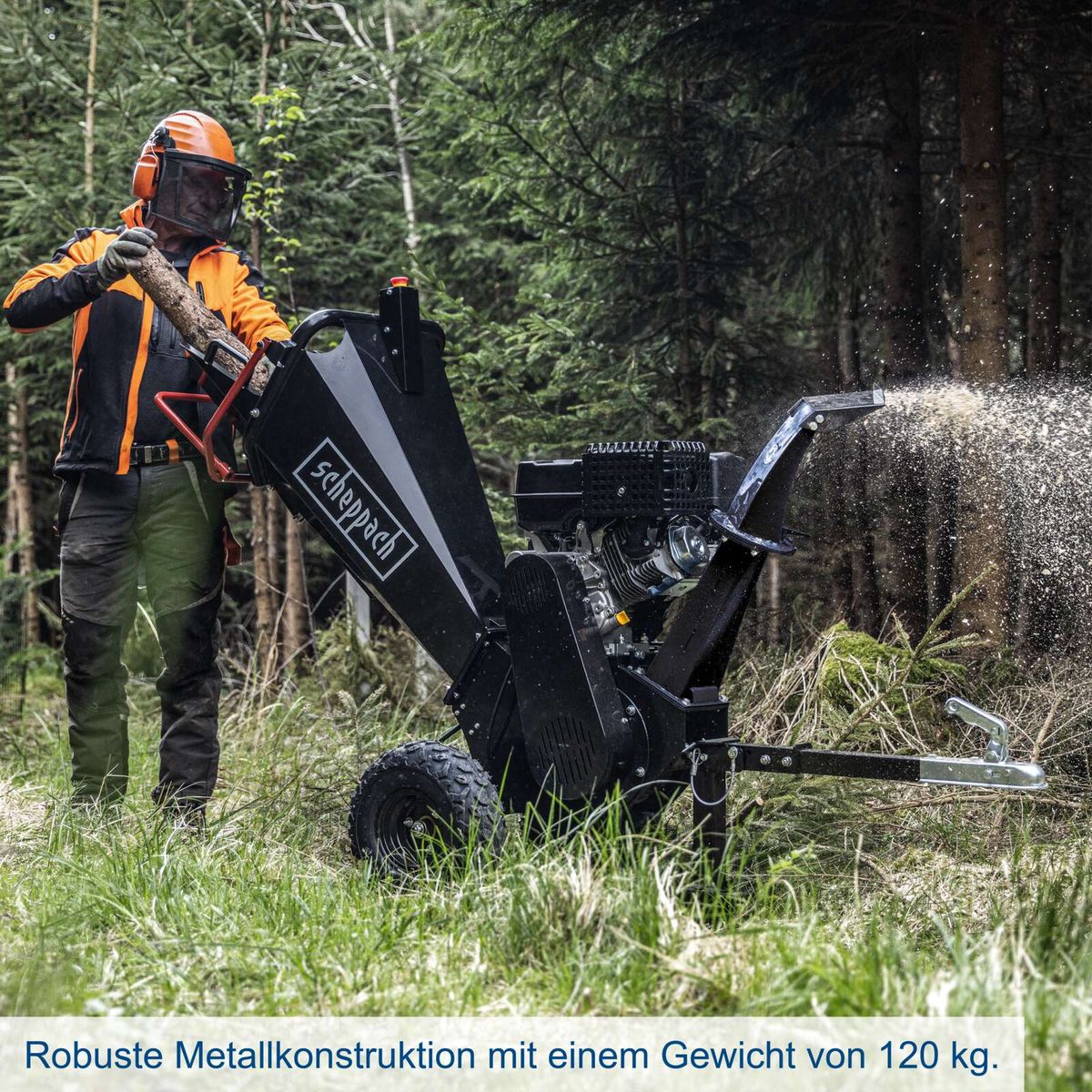Robuster Scheppach-Messerhäcksler mit 120 kg robuster Metallkonstruktion
