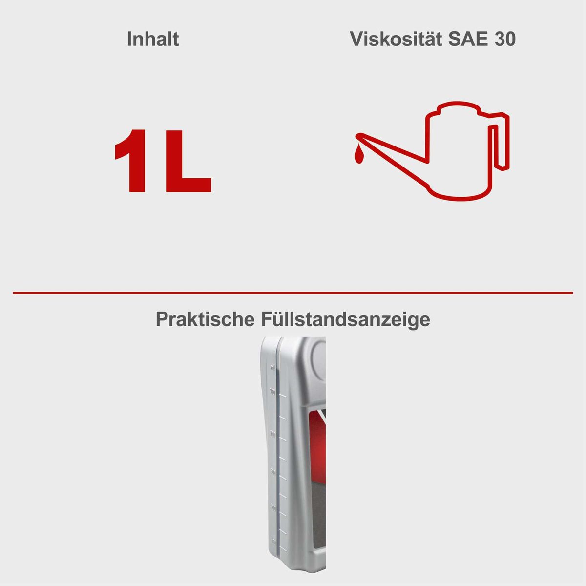 Motorölbehälter mit 1-Liter-Markierung und SAE 30-Viskositätsangabe für Scheppach-Motoröl