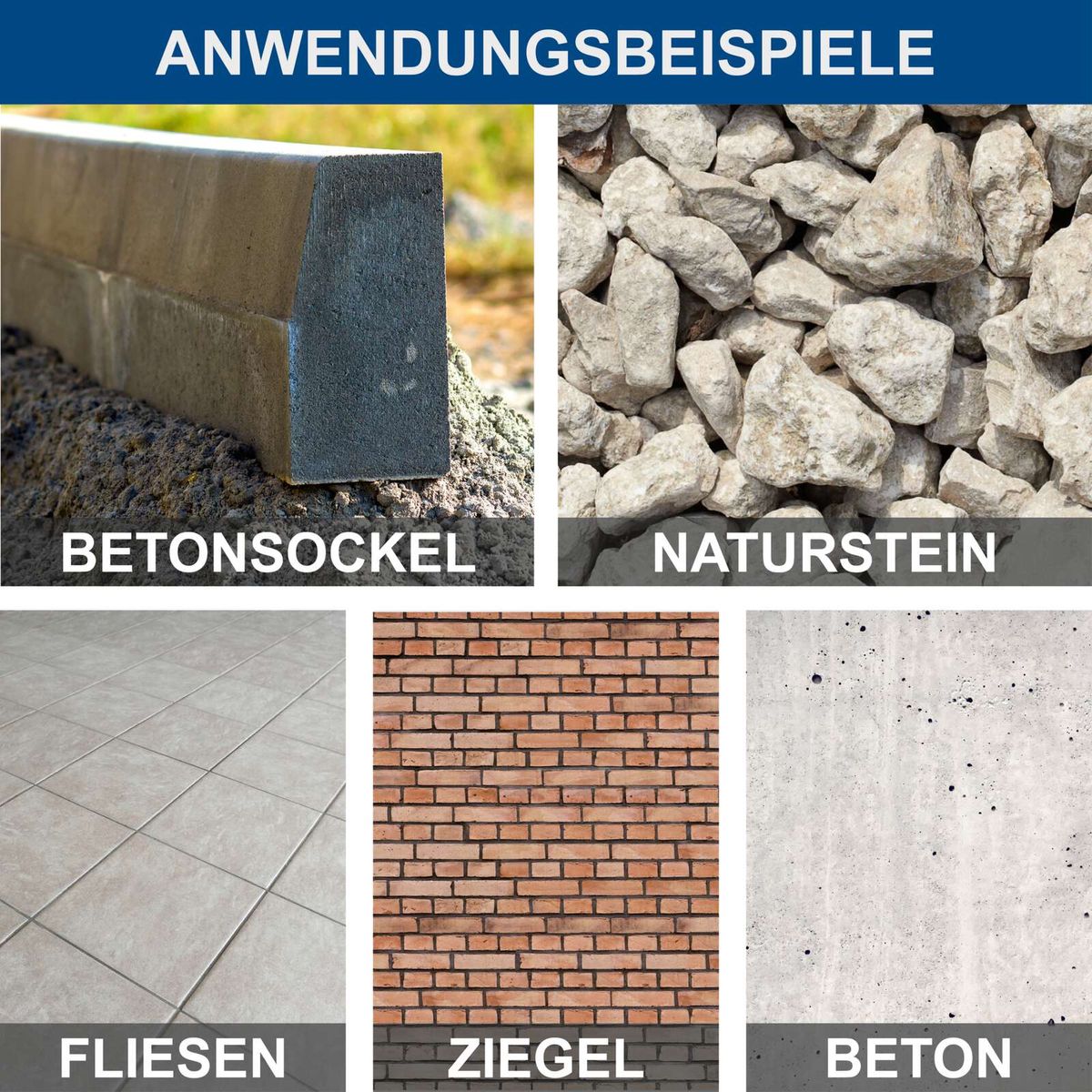 Anwendungsbeispiele für Betonsockel und Naturstein sowie Fliesen, Ziegel und Beton als Materialien