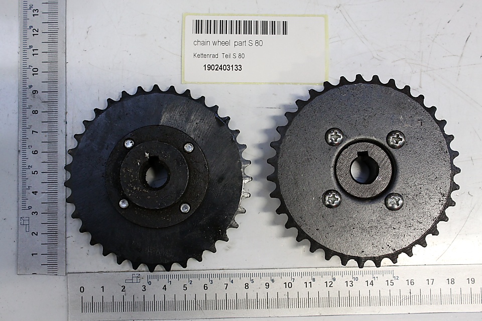 Scheppach-Kettenrad (Teil S 80) mit Markierung und Bohrung für Befestigung