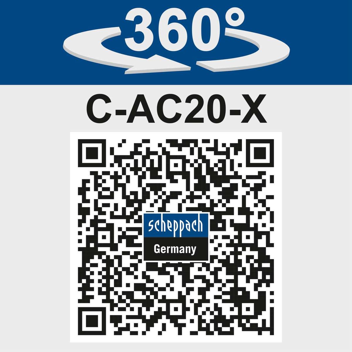 Der Akku-Handkompressor C-AC20-X bietet eine 360°-Rotation für flexible Nutzung. Produktcode: C-AC20-X. Hersteller: Scheppach, Deutschland.