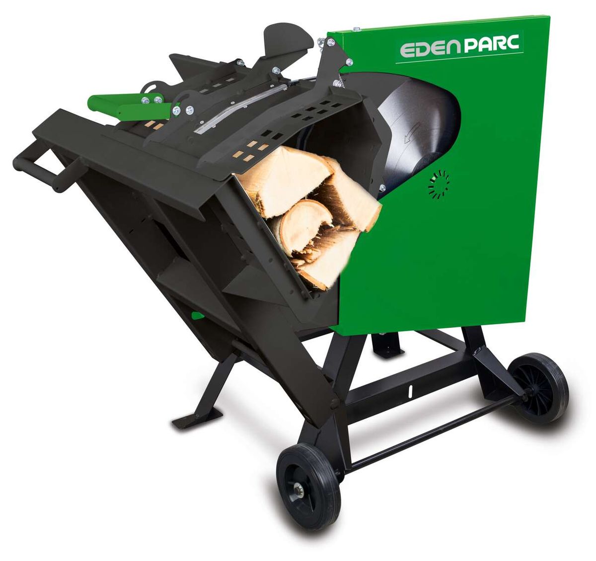 Wippkreissäge EPSC700TRI Eden Parc von Scheppach. Die Säge ist von der Seite mit Blick auf die Holzaufnahme gezeigt.