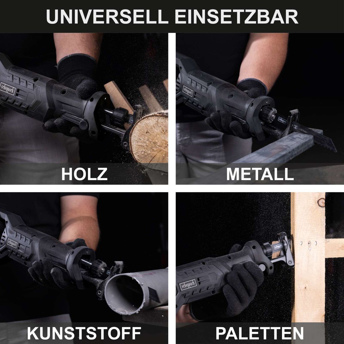 Universal einsetzbare Akku-Säbelsäge für Holz, Metall, Kunststoff und Paletten mit integriertem Werkzeugwechsel