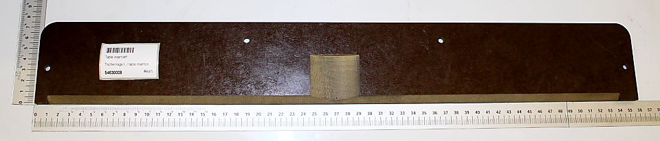 Tischeinlage 8x75x555 von Scheppach, gezeigt von der Seite mit einem Maßstab daneben.