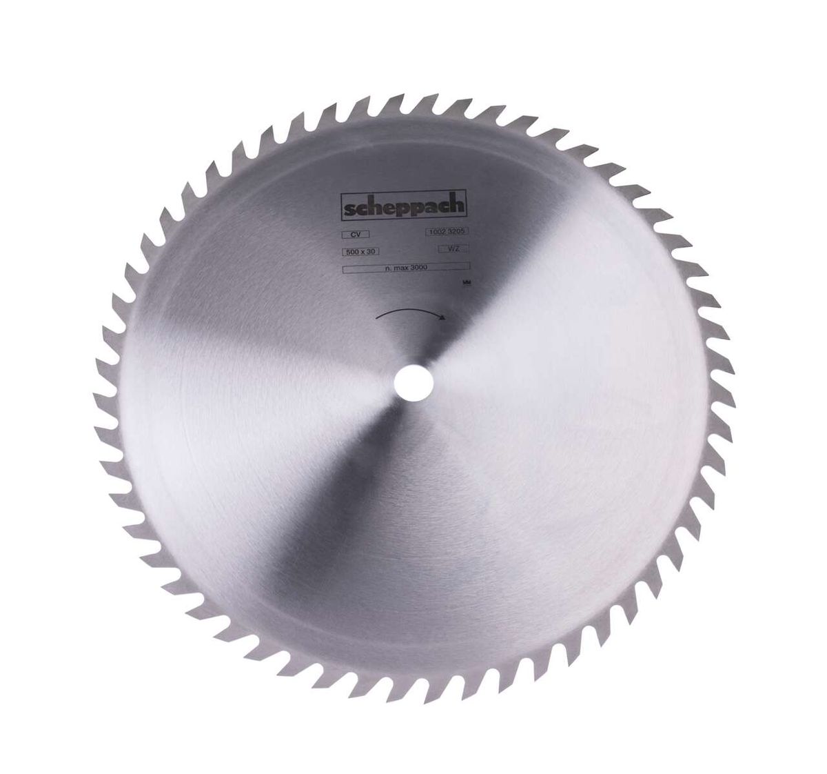 Scheppach CV Kreissägeblatt Ø 500 x 30 mm / Z 56, von vorne fotografiert.