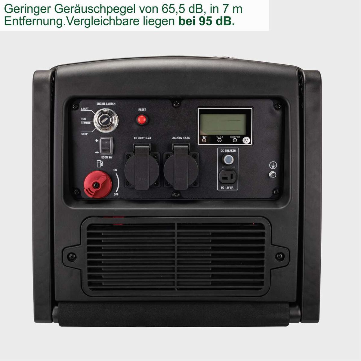 Der Inverter Stromerzeuger PISE 3400 A1 Parkside LB6-DK hat einen geringen Geräuschpegel von 65,5 dB in 7 m Entfernung. Vergleichbare Geräte liegen bei 95 dB.