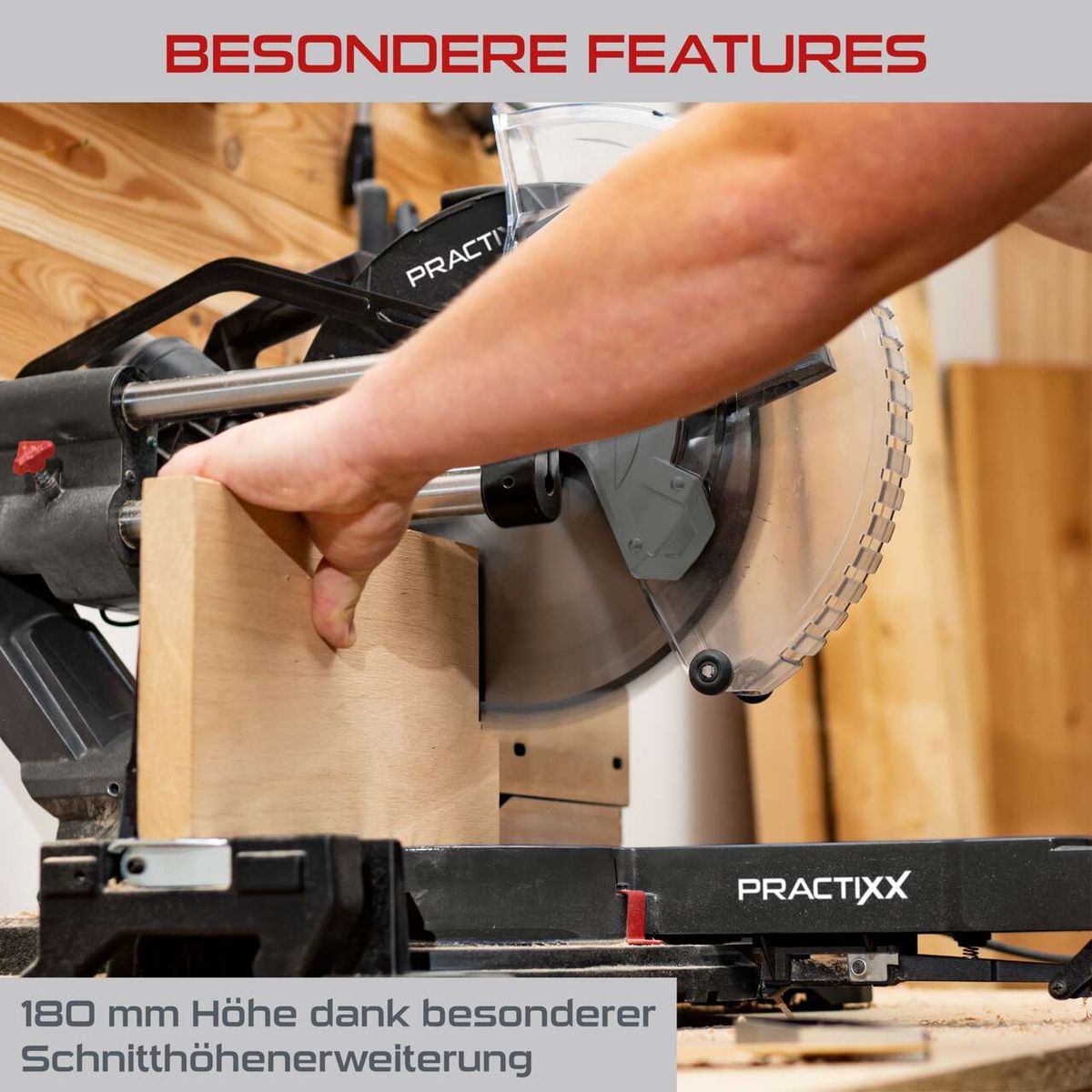 Werkzeug mit besonderer Schnithöhenverstellung für 180 mm Höhe, praktische Führung für präzise Schnitte