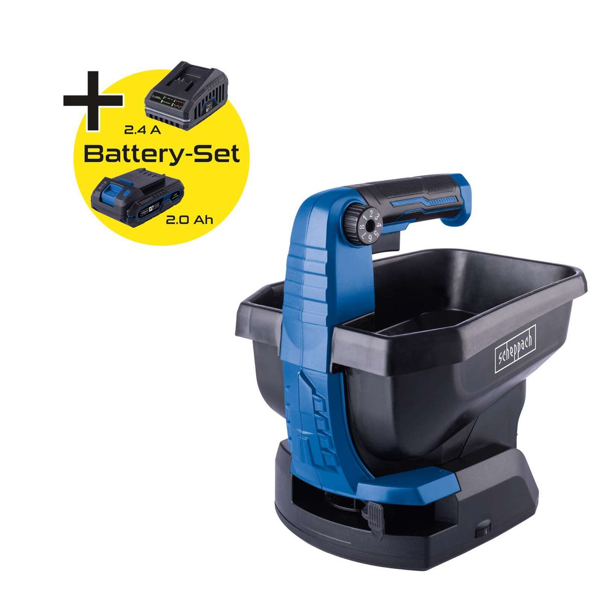 Scheppach-Batterie-Set mit 2,0 Ah-Lithiumbatterie und 2,4 A Adapter für Scheppach-Werkzeug