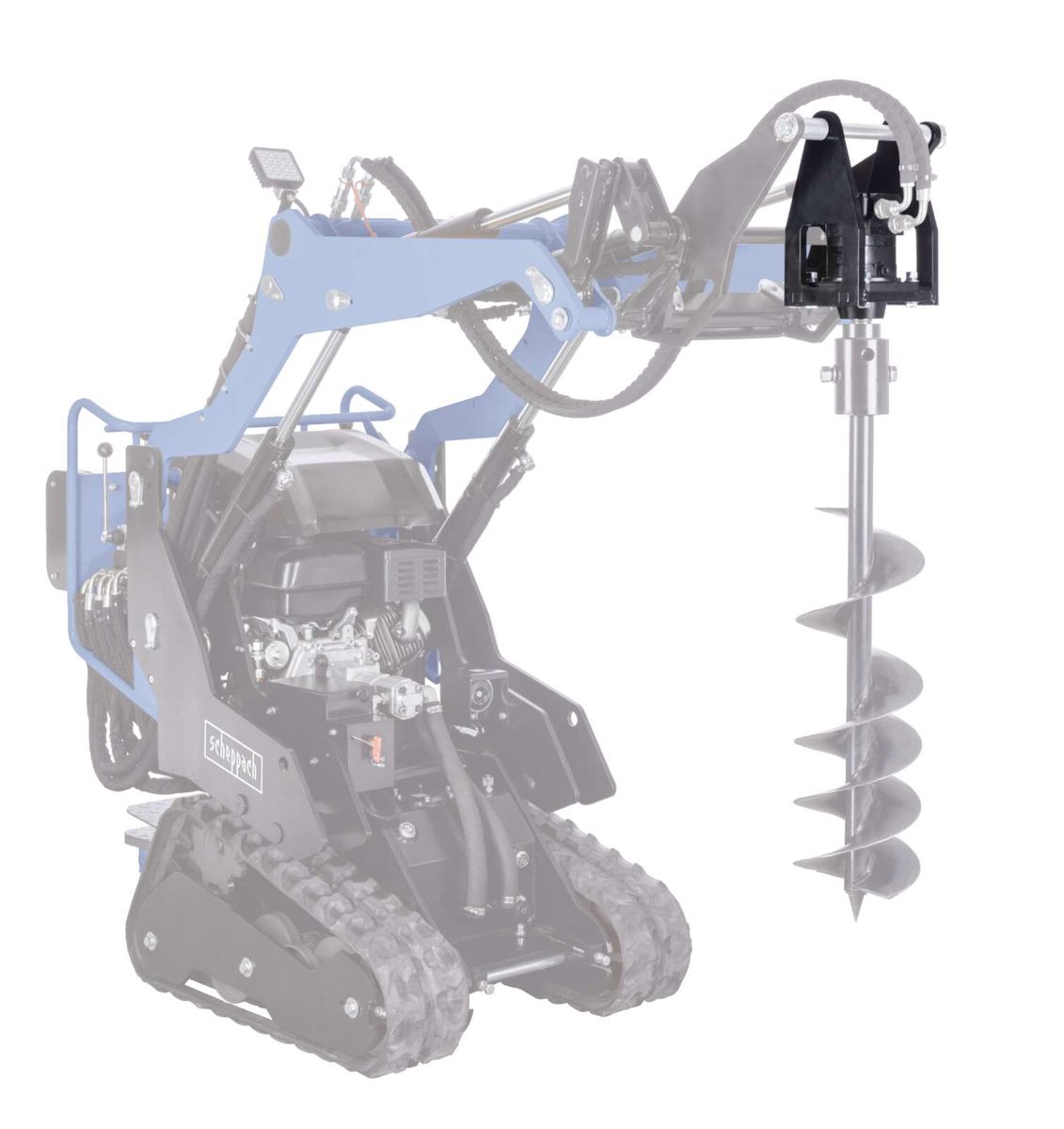 Antriebseinheit für Erdbohrer von Scheppach, Ansicht von der Seite.