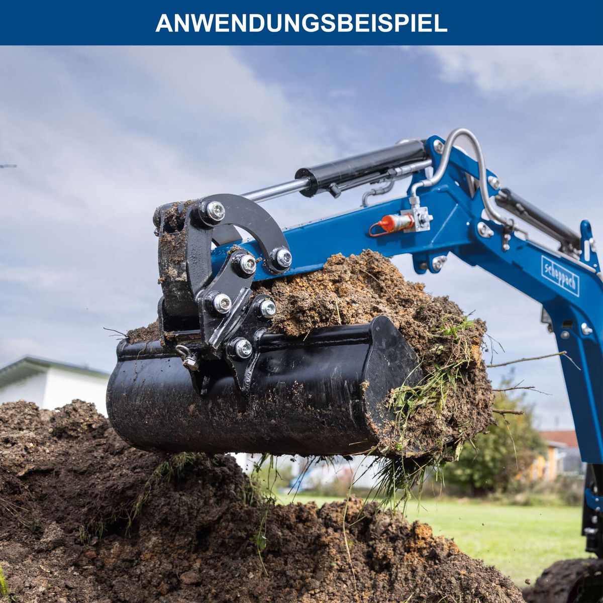 Scheppach-Bohrschaufel mit hydraulischer Betätigung, hydraulischer Ausrichtung und stabiler Halterung für präzises Arbeiten