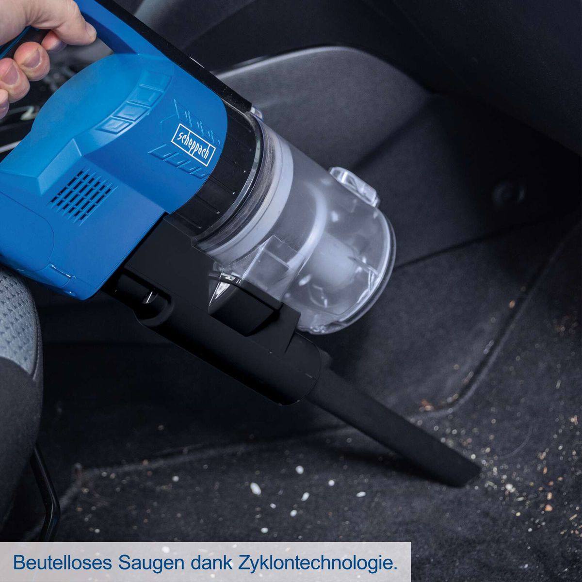 Zyklontechnologie für staubfreie Saugergebnisse auf dem Scheppach Akku-Handstaubsauger BC-VC250-X
