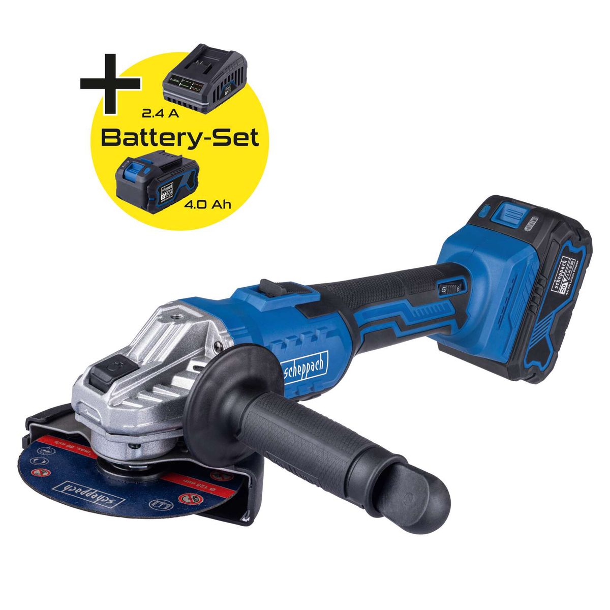 Akku-Winkelschleifer mit 4Ah-Batterie und 2,4A-Ladegerät im Set