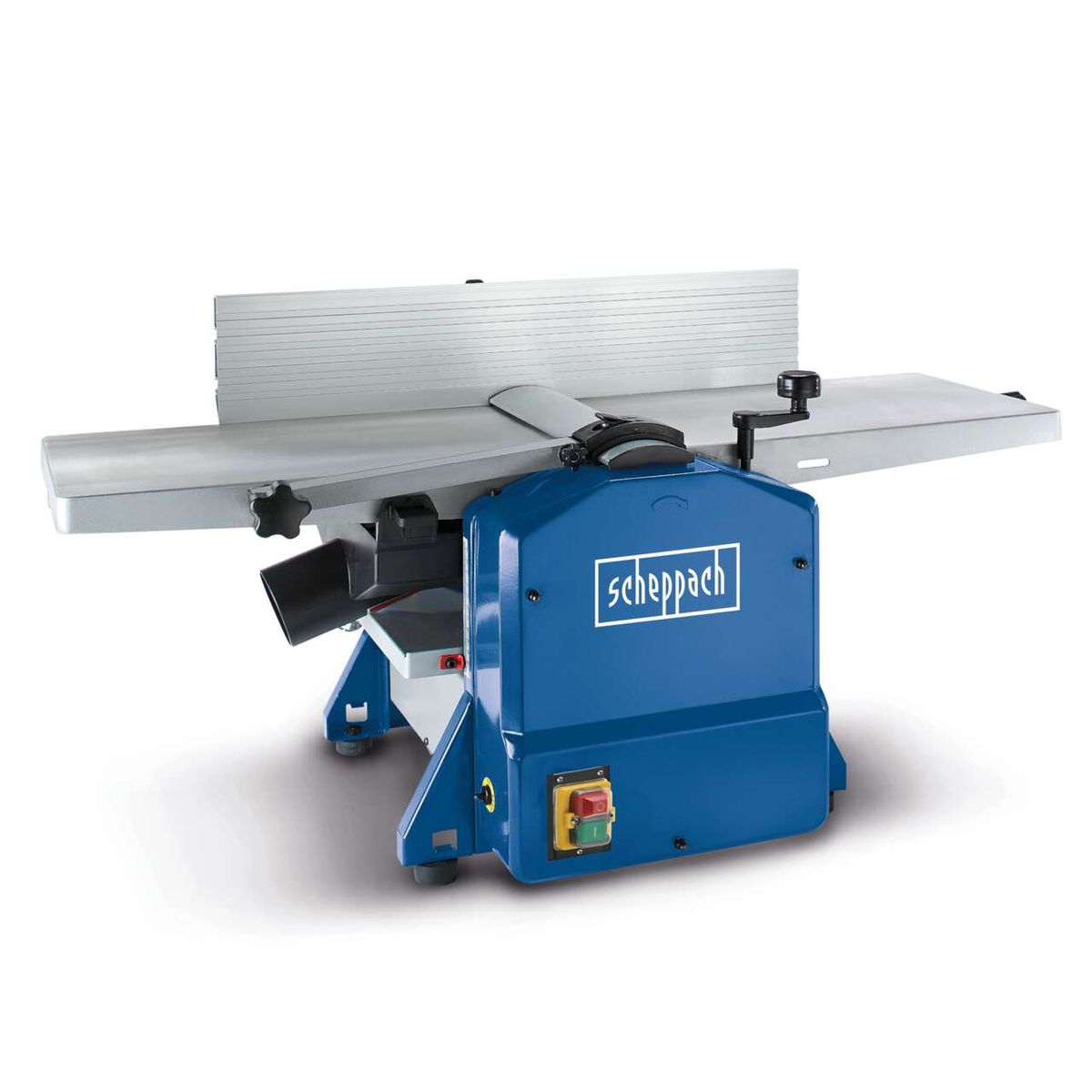 The Planer Thicknesser HMS1070 by Scheppach with 1500W power and a planing width of 254mm as well as a height of 120mm. It features an adjustable fence and a sturdy construction for precise work.