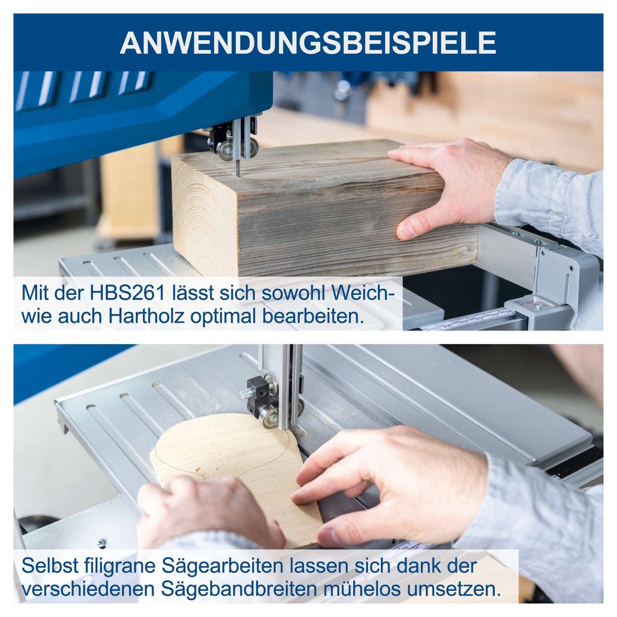 Bandsäge HBS261 mit präzisen Bearbeitung für weiche und harte Materialien, inkl. Querschneidlehre