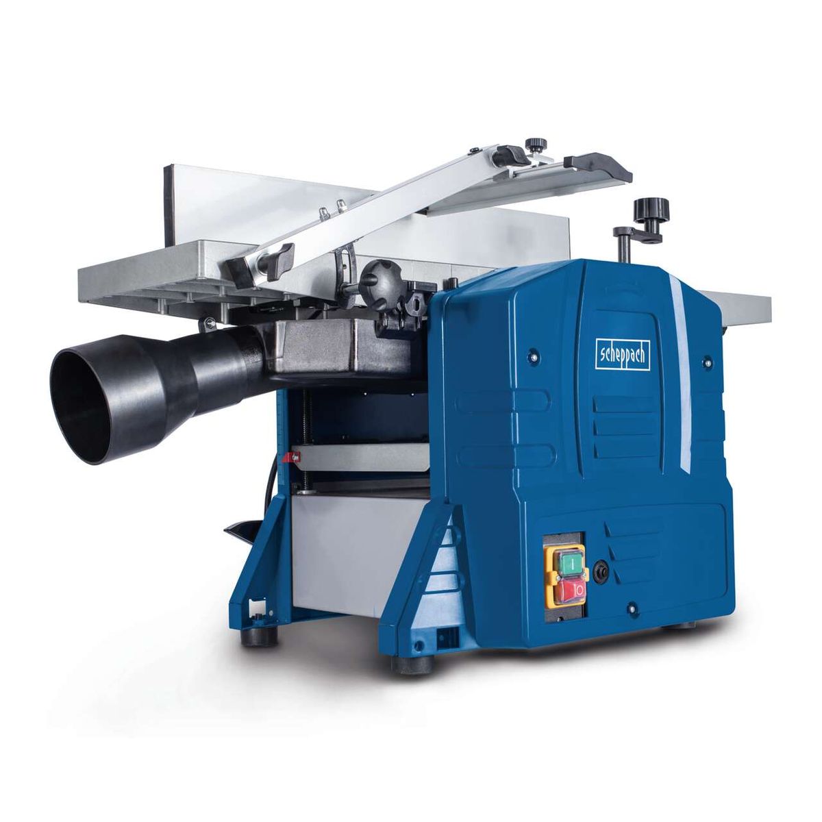 Der Scheppach Abricht- und Dickenhobel HMS860 verfügt über eine große Einstellskala für präzise Einstellungen, einen robusten Metallrahmen für Stabilität und einen effektiven Staubabsauganschluss für sauberes Arbeiten.