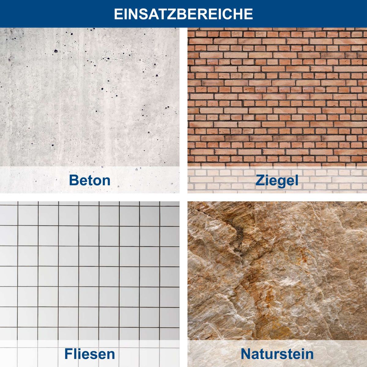 Vergleich der Einsatzbereiche für Beton, Ziegel, Fliesen und Naturstein