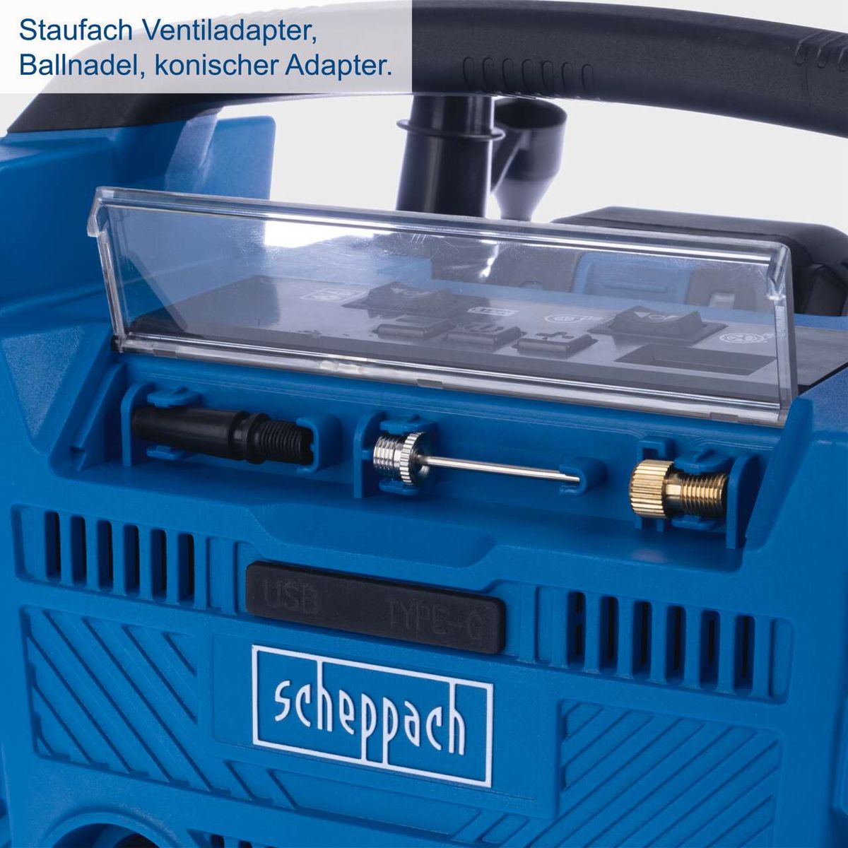 Staufachventiladapter, Ballnadel und konischer Adapter für Scheppach-Hybridkompressor