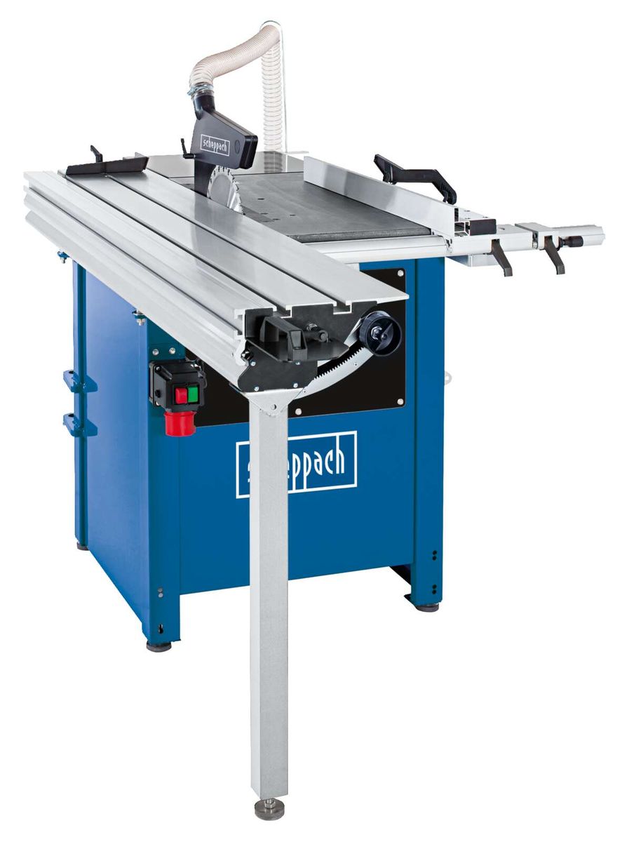 Scheppach-Förmtschneidemaschine mit Schiebeschlitten, Arbeitsplatte und Auswurfsystem