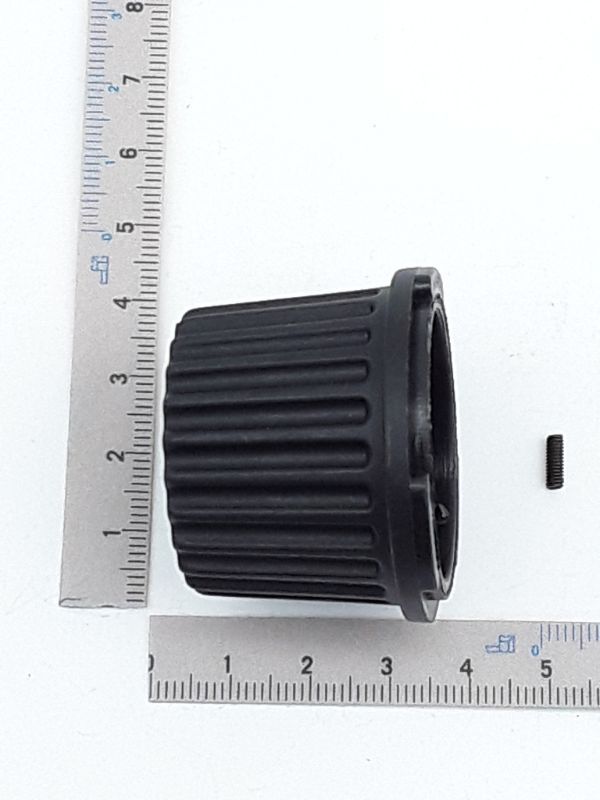 Drehgriff mit Stift für Regelventil, Ansicht von der Seite, daneben eine kleine Schraube.