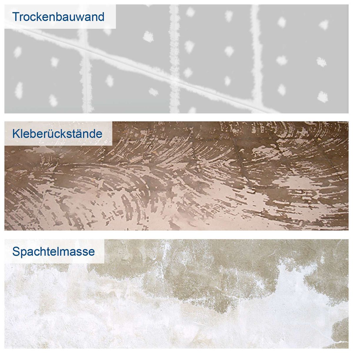 Trockenbauwand: Trockenbauplatten mit Kleberückstände und Spachtelmasse als Vorbereitung für Wandarbeiten