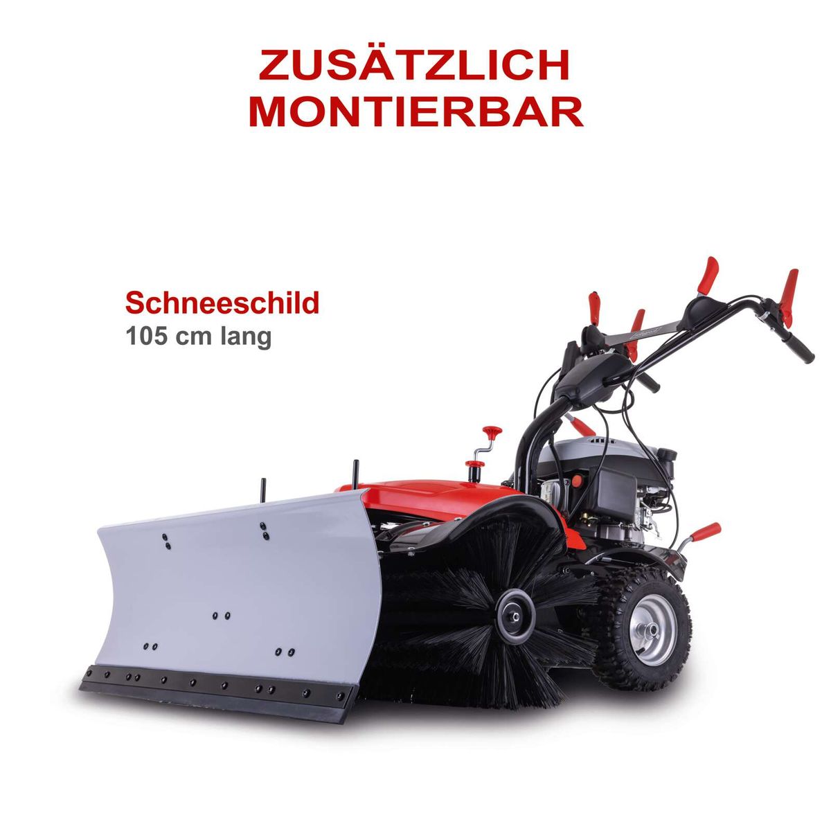Die Kehrmaschine SC2200PE von Scheppach ist zusätzlich montierbar und verfügt über einen Schneeschild mit einer Länge von 105 cm. Sie ist inklusive Sammelbehälter mit 70 Liter Fassungsvermögen erhältlich.