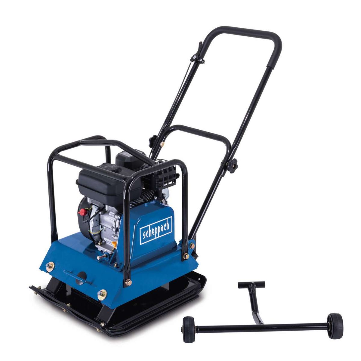 Scheppach vibrating plate with base frame, handle and wheels for accurate vibration compaction