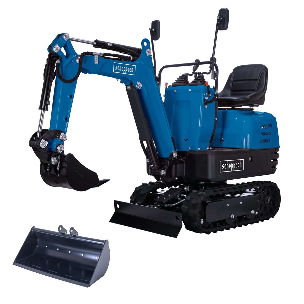Mini-Bagger mit Sitz und Lenkrad für Scheppach-Maschine, inkl. Schaufel und Kettenlaufwerk