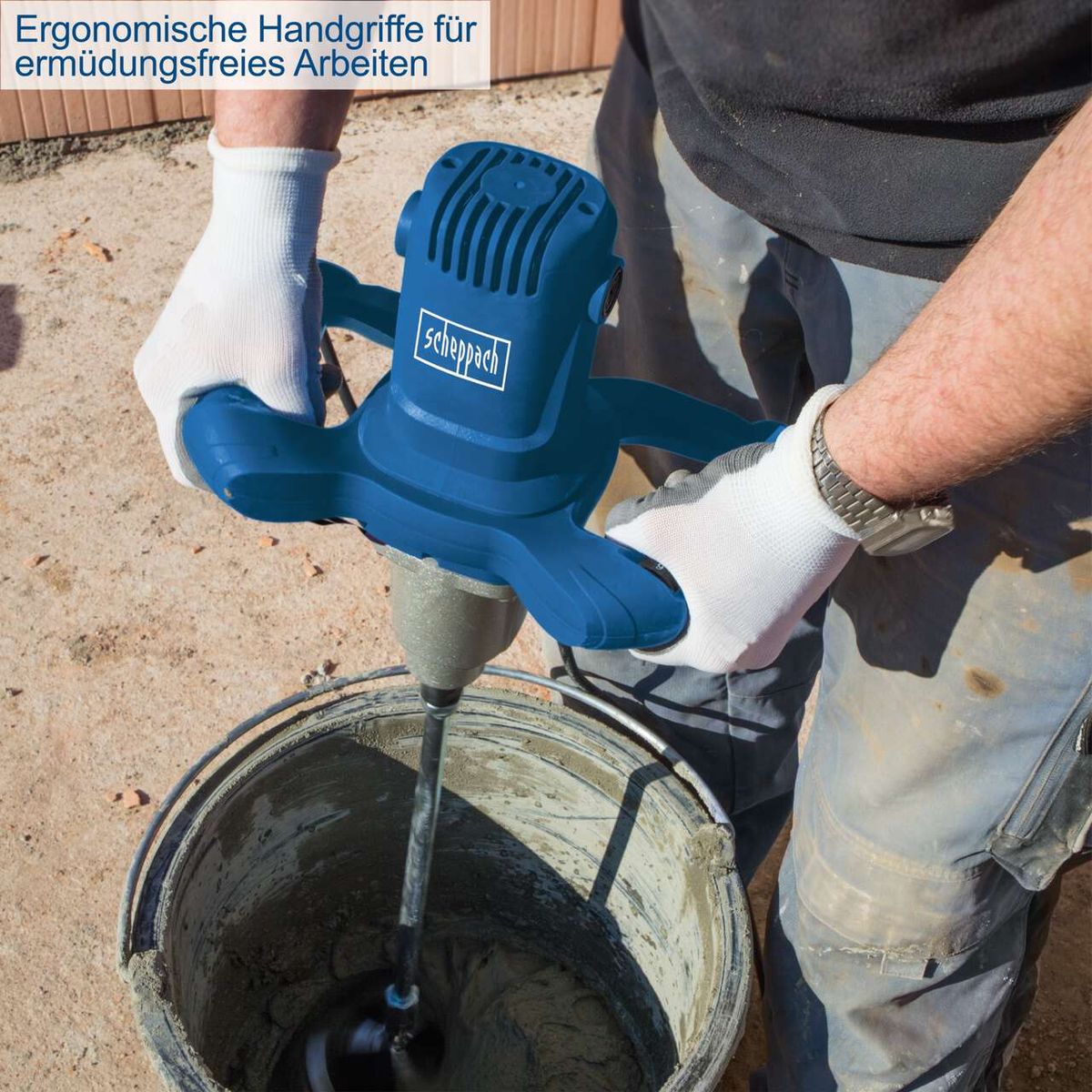 Ergonomischer Handgriff für ermüdungsfreies Arbeiten mit Scheppach-Paint and Mortar Stirrer PM1600