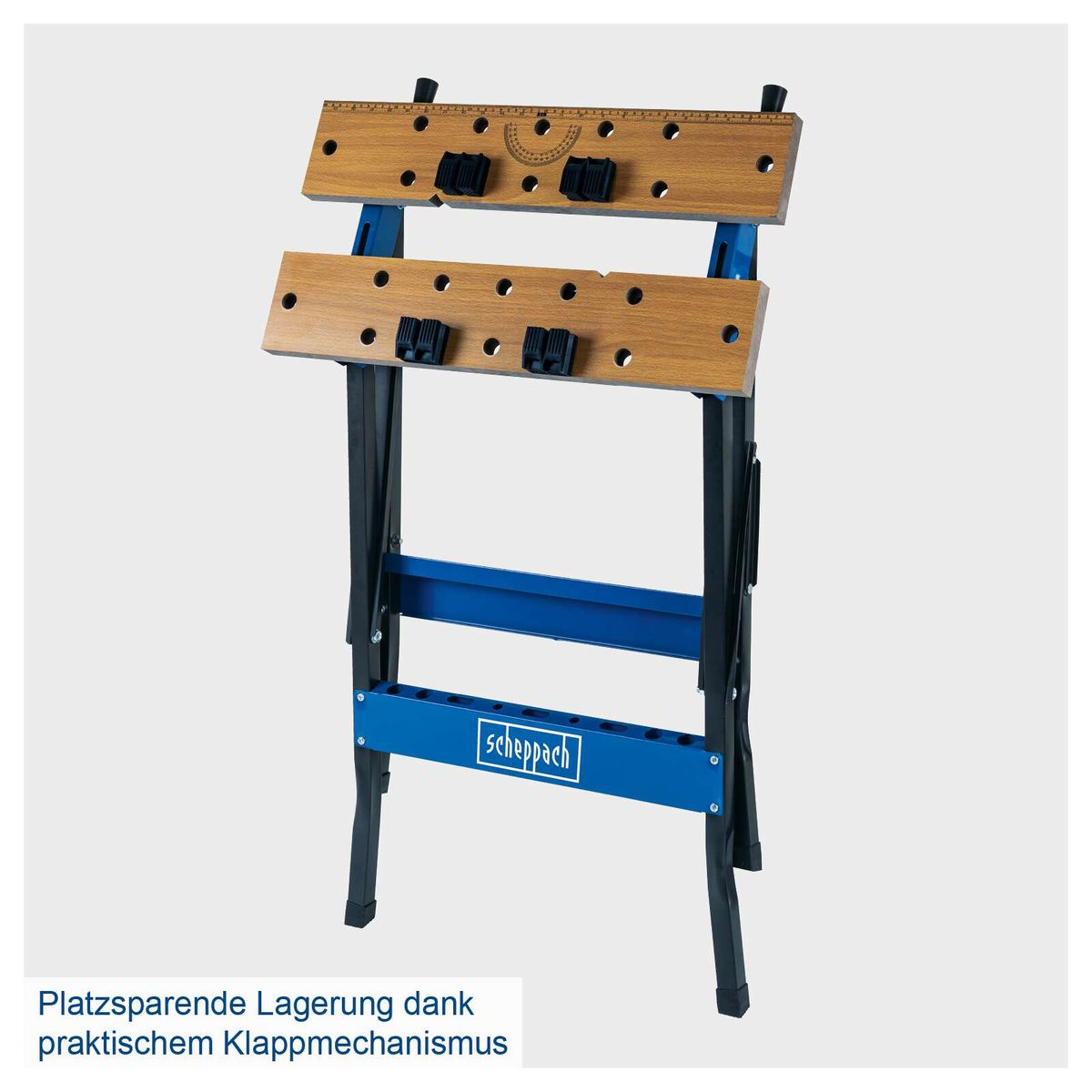 Faltbare Werkbank mit klappbarem Lagermechanismus für platzsparende Lagerung