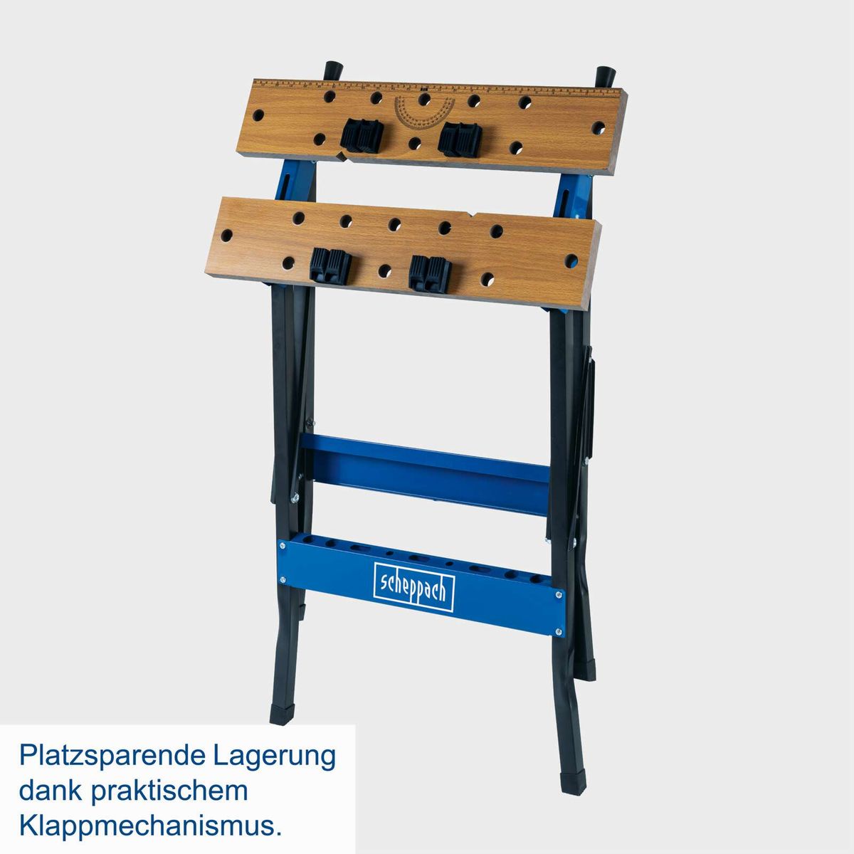 Faltbare Werkbank mit klappbarem Lagermechanismus für platzsparende Lagerung