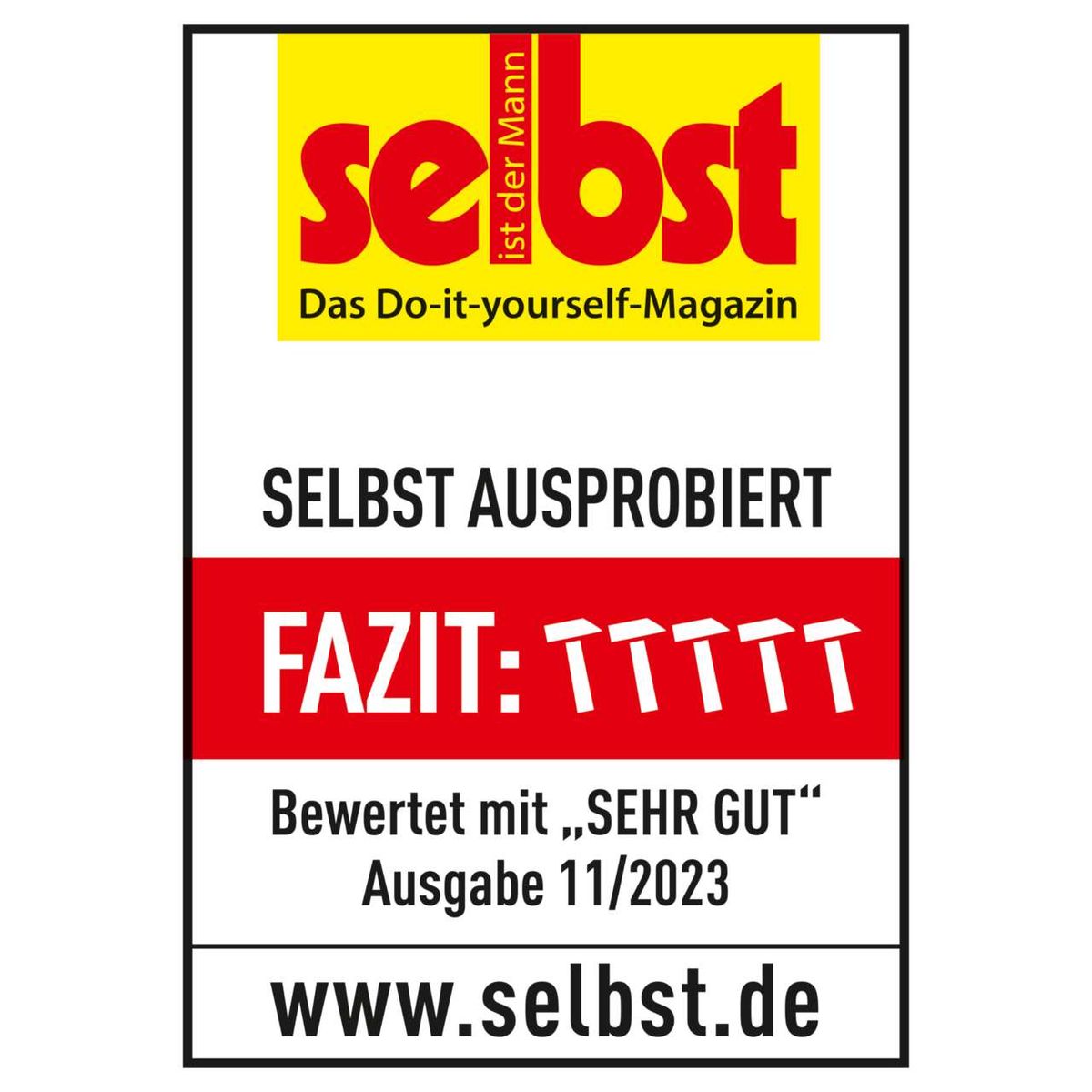 Markenwerbung für 'Selbst' mit Testauswertung für DIY-Produkte, Ausgabe November 2023, Bewertung 'Sehr Gut'