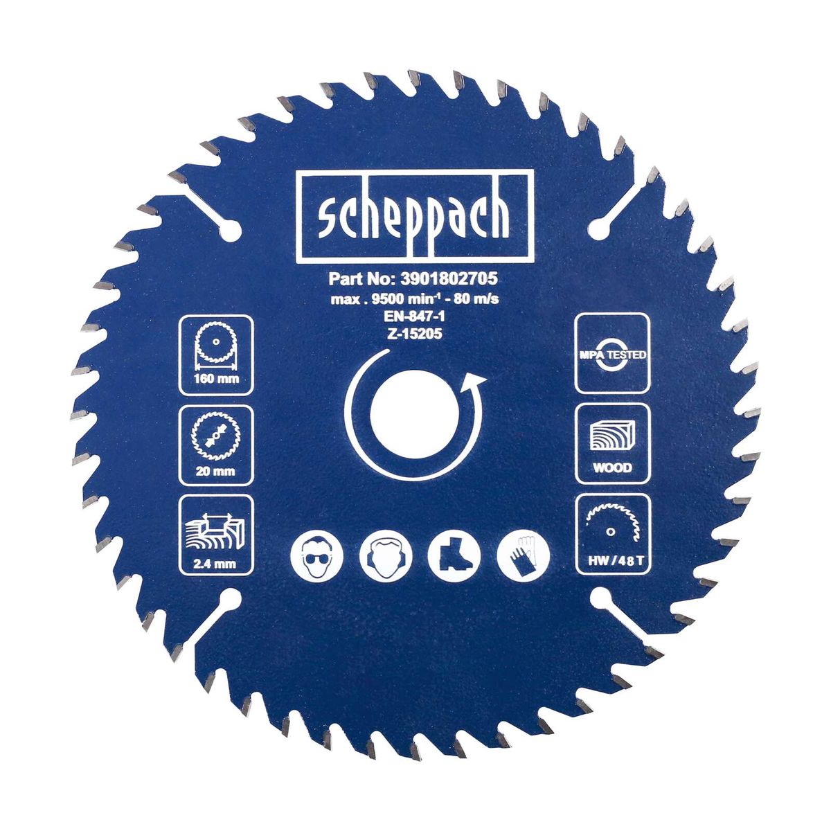 Scheppach-Sägeblatt mit technischen Daten und Anwendungsbereichen (Teilnummer 3901802705)