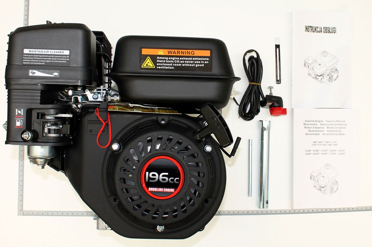 Gasoline Engine-Komplettset (196cc) mit Abdeckung und Warnhinweisen