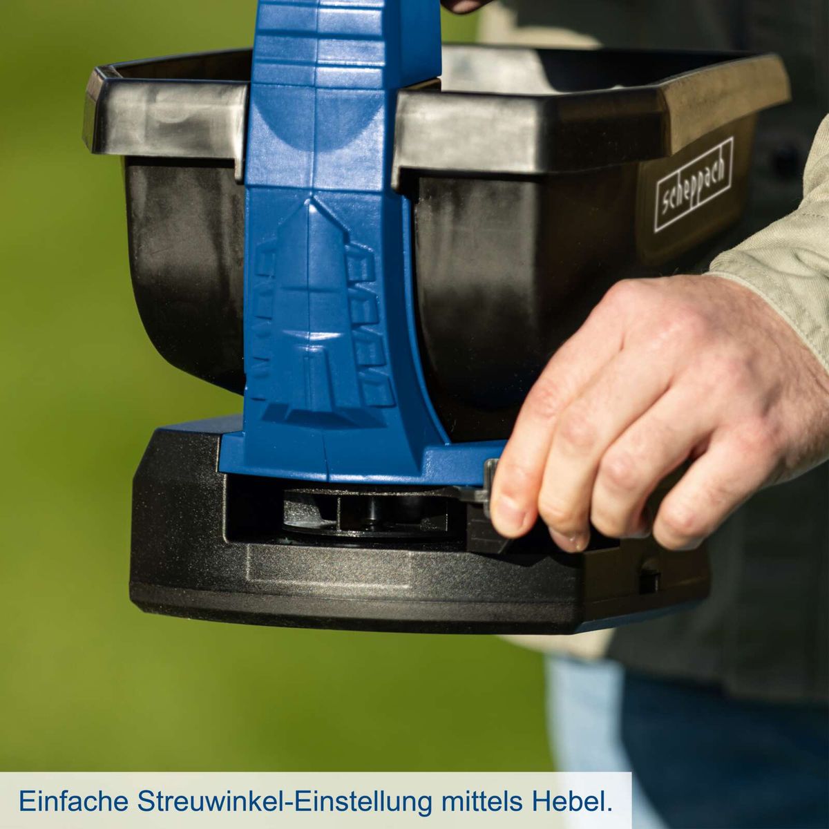 Einfache Einstellung des Streuwinkels mit Hebel für Akku-Handstreuer