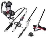 Multitool-Set mit Scheppach-Motor, inkl. Säge, Heckenschere, Mulchmesser und Mulchbürste