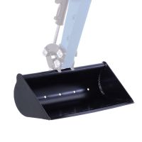 Scheppach-Böschungslöffel mit 700 mm Breite und 62 Liter Fassungsvermögen, Detailansicht des Griffs und Scharniermechanismus