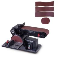 Band- und Tellerschleifer PX-BTS-370 Practixx mit 6-teiligem Schleifset. Inklusive Schleifband und Schleifteller. 370W Leistung, 150mm Schleifteller, 100x915mm Bandlänge.