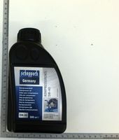 Scheppach-Kompressoröl 5W-40 Flasche mit Beschriftung und Markierung
