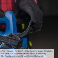 Anti-Rückschlagfunktion für Kettenbremse, die die Sägekette innerhalb Millisekunden stoppt