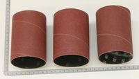 Drei Schleifhülsen mit Messskala für Schleifmaschine, Ø 76 mm, K 120