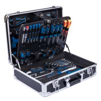 Aluminium-Werkzeugkoffer TB200 mit 141 Werkzeugen: Schraubendreher, Zangen, Hammer, Bohrer, Schraubenschlüssel, Schraubenzieher, Punch, Messer, Schraubenzieherkombinationen, Schraubenschlüsselkombinationen, Werkzeugset für präzises Arbeiten.