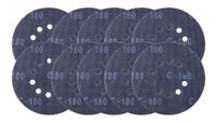 Scheppach Schleifgitter Set mit 10 Teilen, Durchmesser 225 mm. Enthält 5x K80 und 5x K180. Gezeigt von oben.