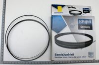 Scheppach-Bandsägeblatt (1425 x 6,35 x 0,3 mm) auf Verpackung mit Maßen