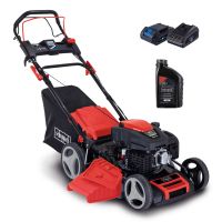 Scheppach Benzin-Rasenmäher MS225-53E mit Motor, Lenkgriff, Sitz, Schubarm und Ölkanister